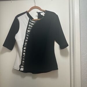 Black and White Asymmetrical Cut Out Top